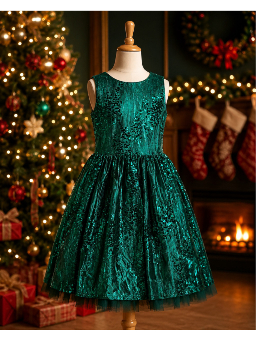 Girls Rare Editions Formal Dress Size 10/12 Green Sequin Holiday